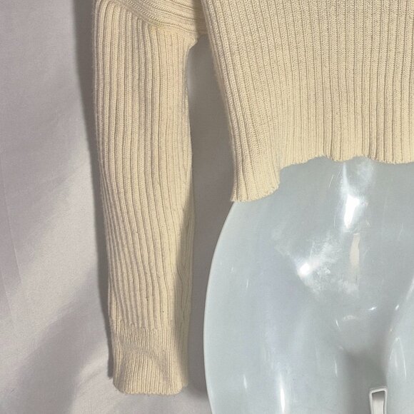 FASHION NOVA cropped oversized sweater, turtleneck. braided front, white, Small - Picture 10 of 12